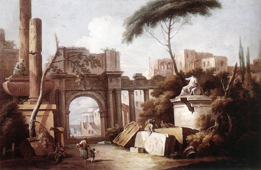 Zais Giuseppe - Ruines antiques avec grande arche et une colonne.jpg